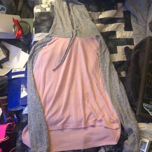 Pink and grey long sleeve PINK tshirt with hood